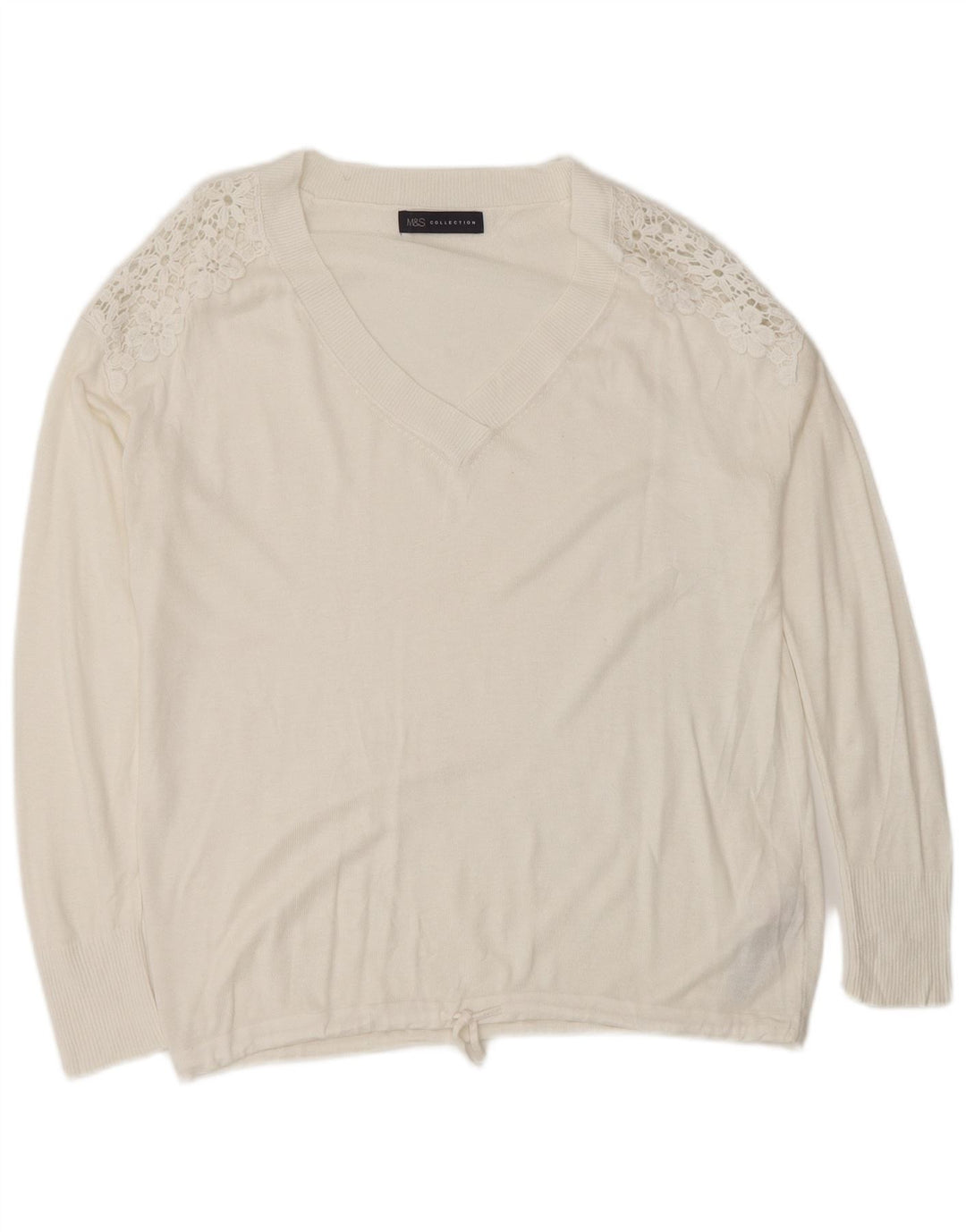 Marks & Spencer Womens V-Neck Jumper Sweater UK 14 Medium White Floral