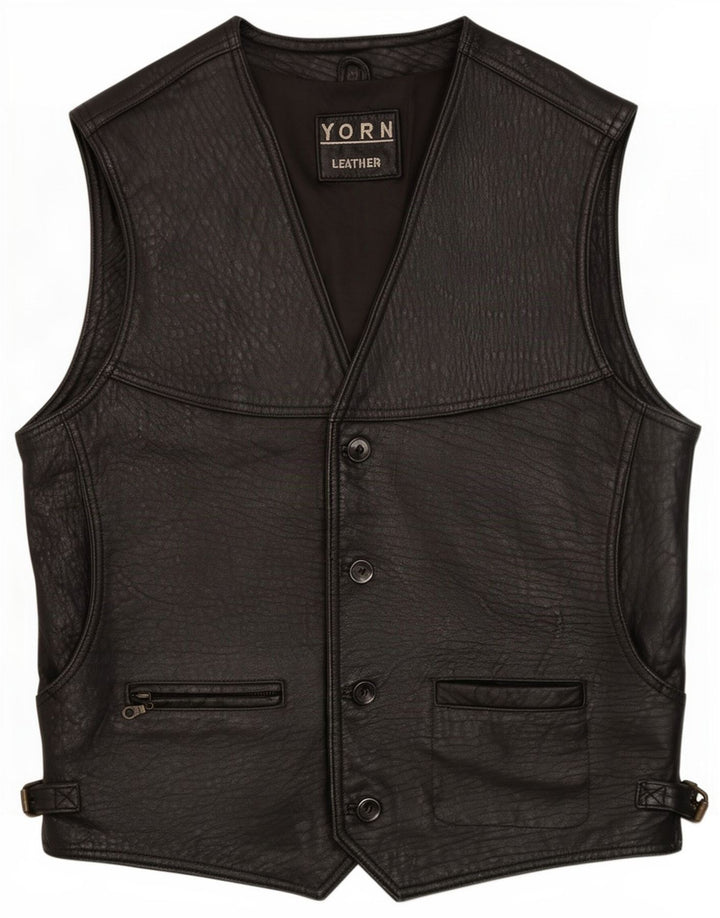 Yorn Mens Leather Gilet EU 48 Medium Black