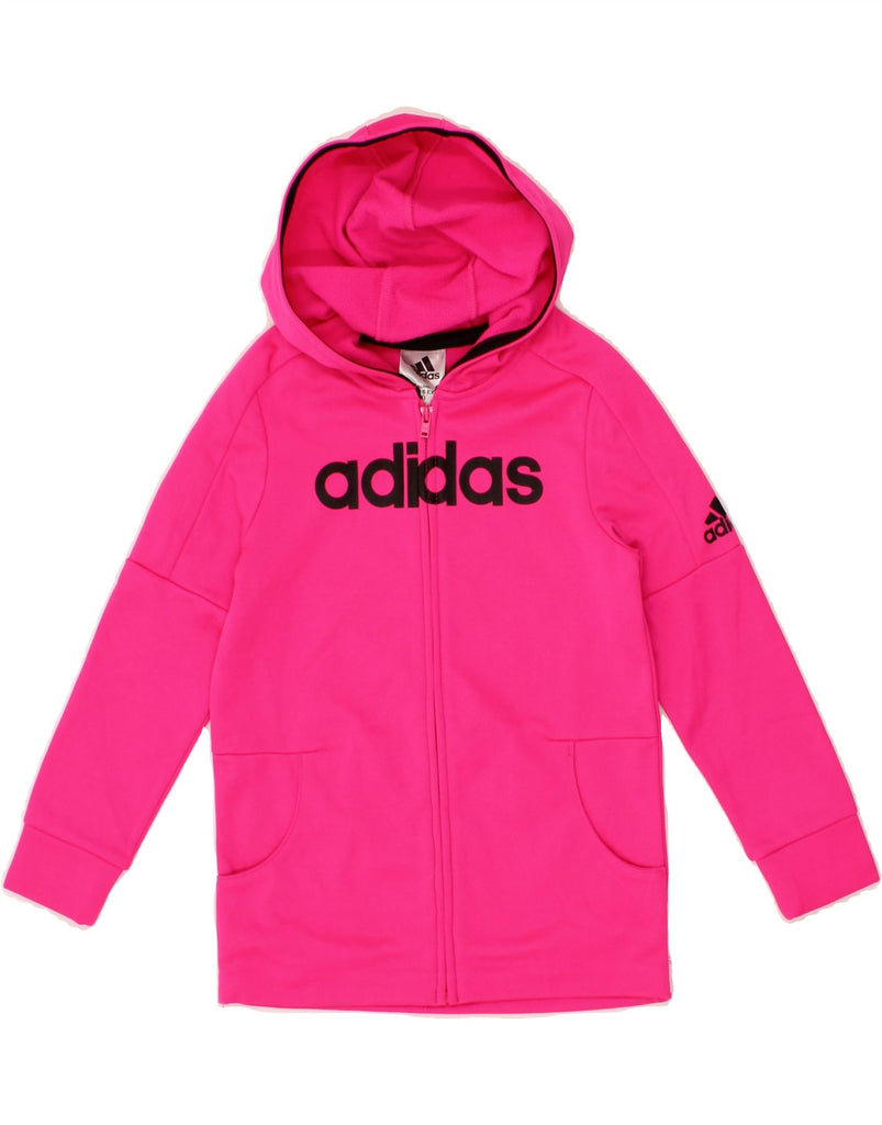 ADIDAS Girls Graphic Zip Hoodie Sweater 5-6 Years Pink Polyester Vintage Adidas and Second-Hand Adidas from Messina Hembry 