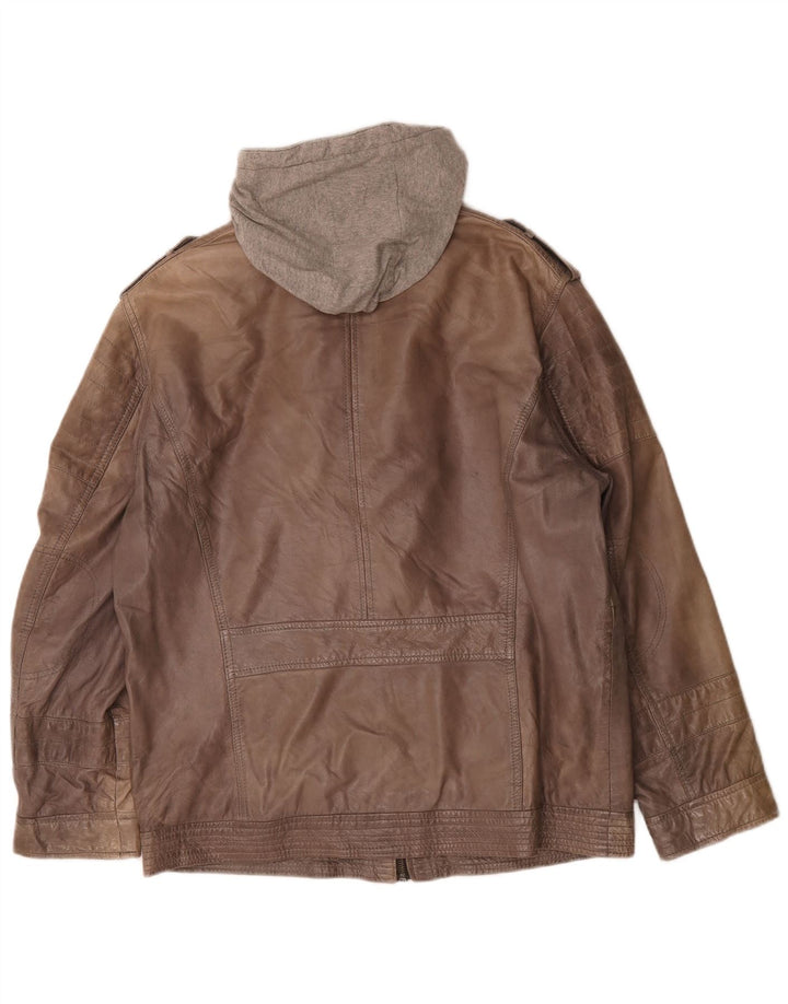 Engbers Mens Hooded Leather Jacket UK 40 Large Brown
