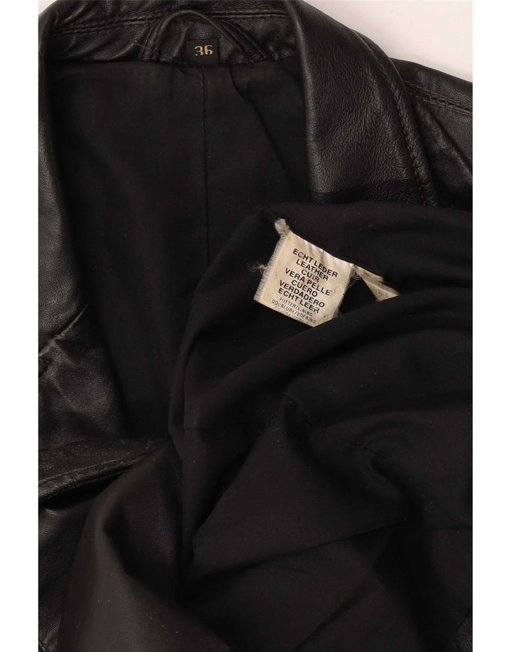 Vintage Womens Oversized Leather Coat EU 36 Small Black Leather