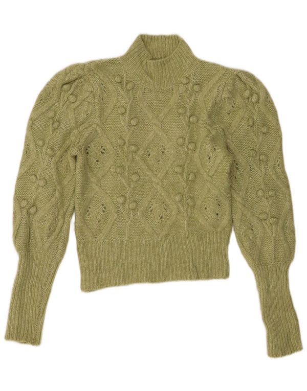 Zara Womens Crop Turtle Neck Jumper Sweater UK 12 Medium Green Acrylic