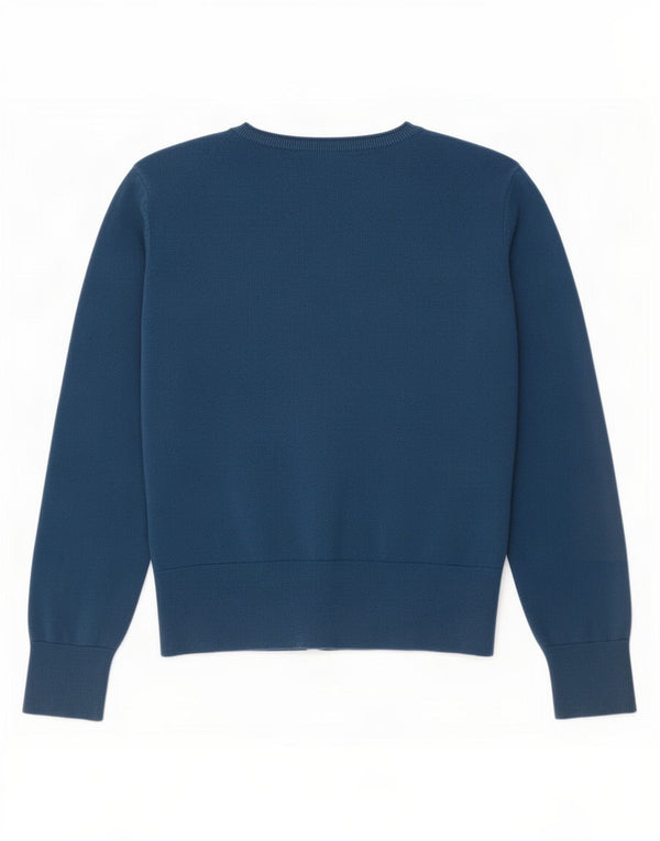 Laura Ashley Womens Crop Cardigan Sweater UK 14 Medium Blue Cotton