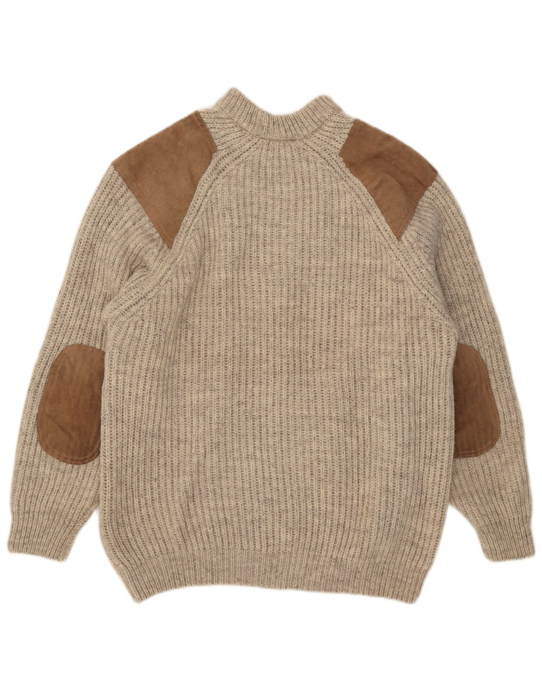 Vintage Mens Turtle Neck Jumper Sweater Large Beige Colourblock Wool