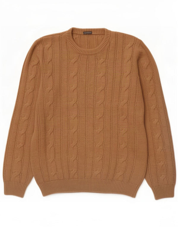 Vintage Mens Crew Neck Jumper Sweater Medium Brown Acrylic