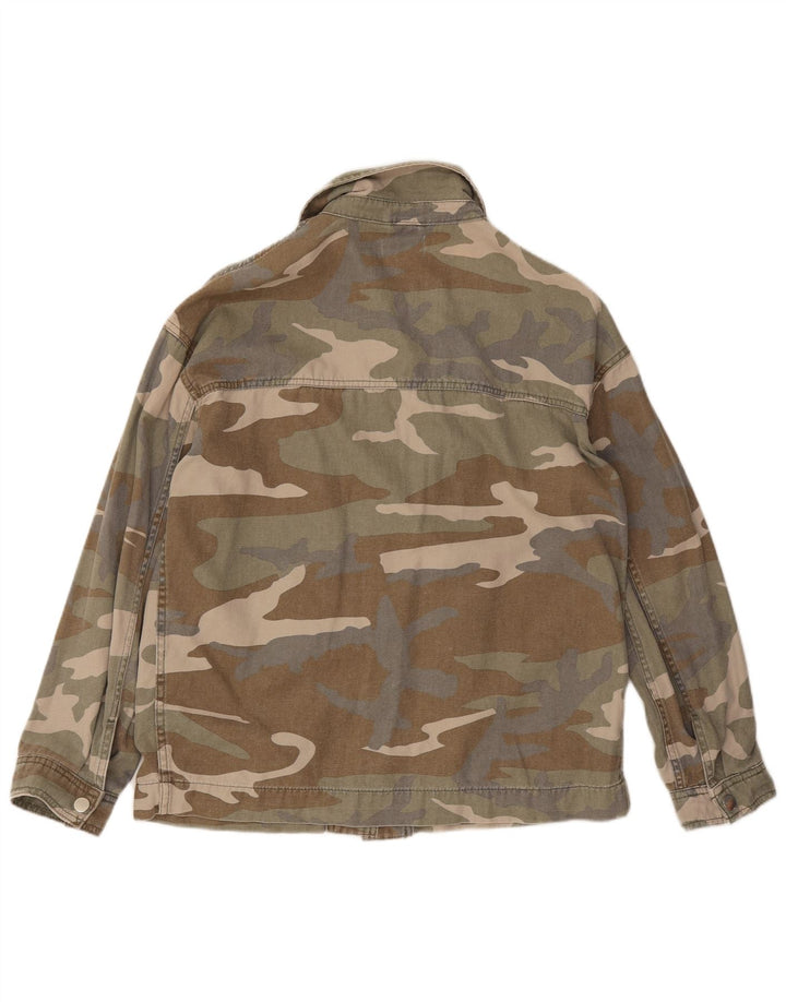 Topshop Womens Oversized Utility Jacket UK 10 Small Khaki Camouflage Cotton