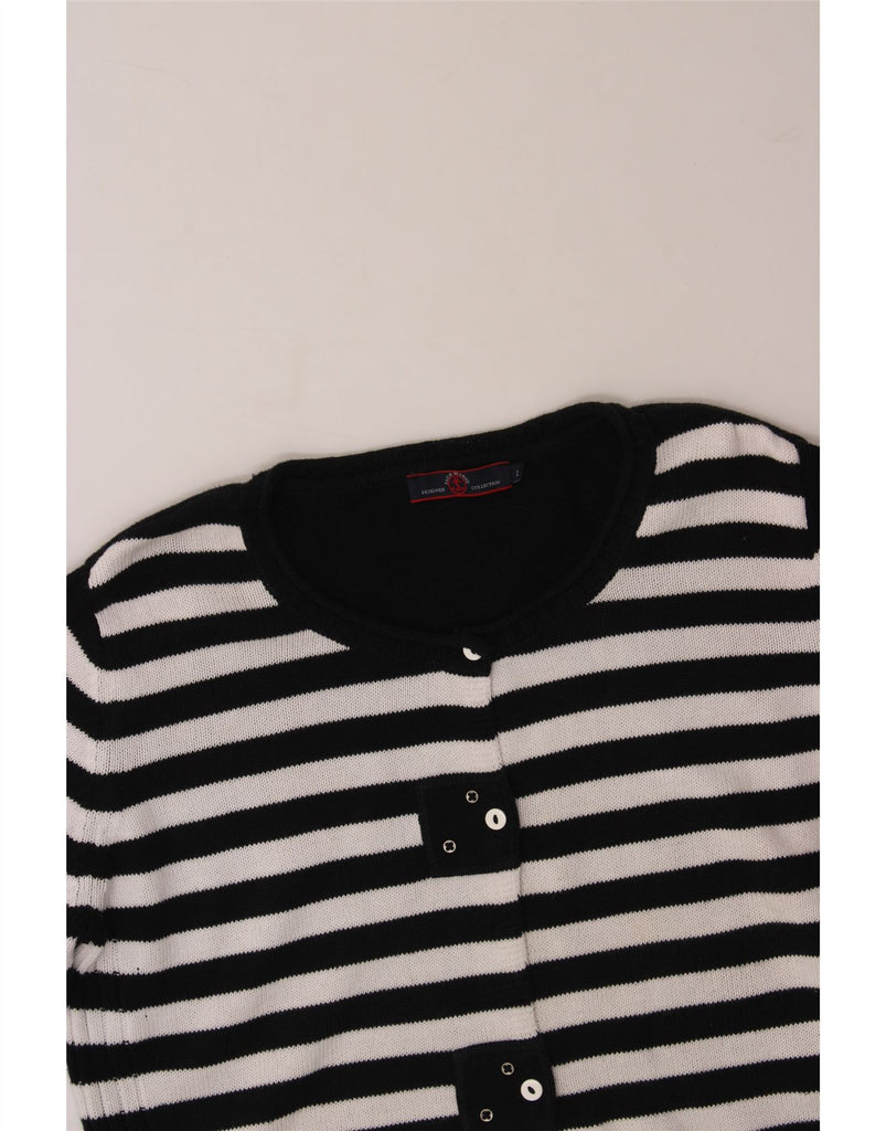VINTAGE Womens Cardigan Sweater UK 16 Large Black Striped Cotton Vintage Vintage and Second-Hand Vintage from Messina Hembry 