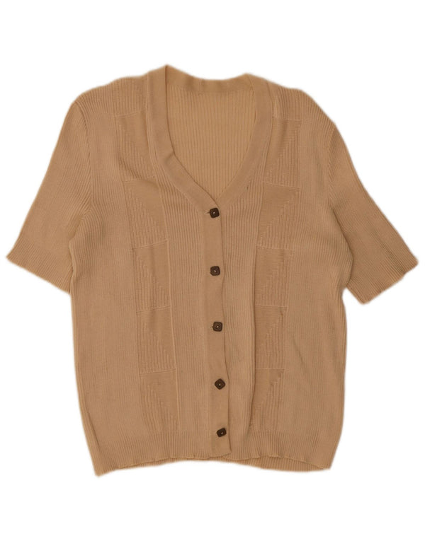 Vintage Womens Short Sleeve Cardigan Sweater UK 18 XL Beige