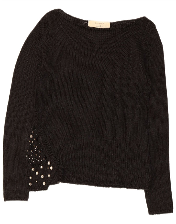 Zara Womens Boat Neck Jumper Sweater UK 12 Medium Black