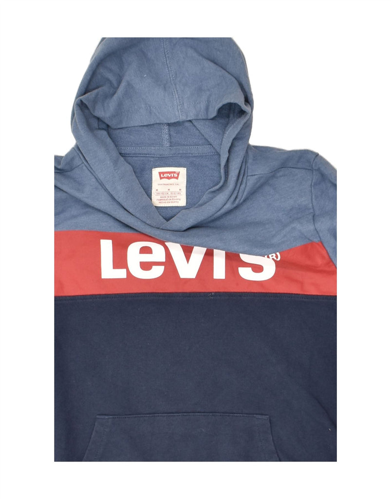 LEVI'S Boys Graphic Hoodie Jumper 10-11 Years Medium Blue Colourblock | Vintage Levi's | Thrift | Second-Hand Levi's | Used Clothing | Messina Hembry 