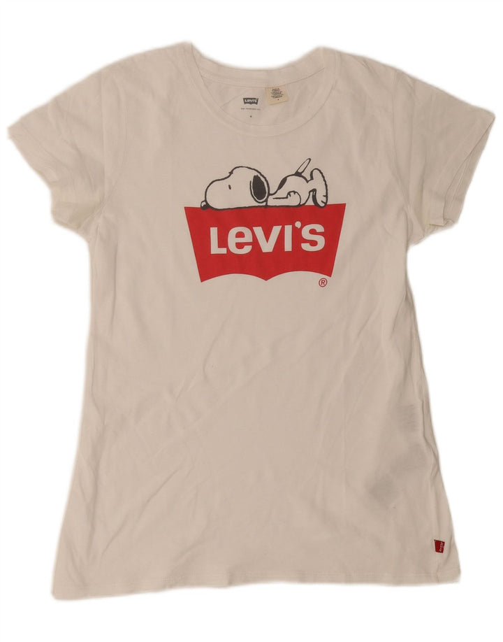 Levi's Womens Graphic T-Shirt Top UK 12 Medium White Cotton