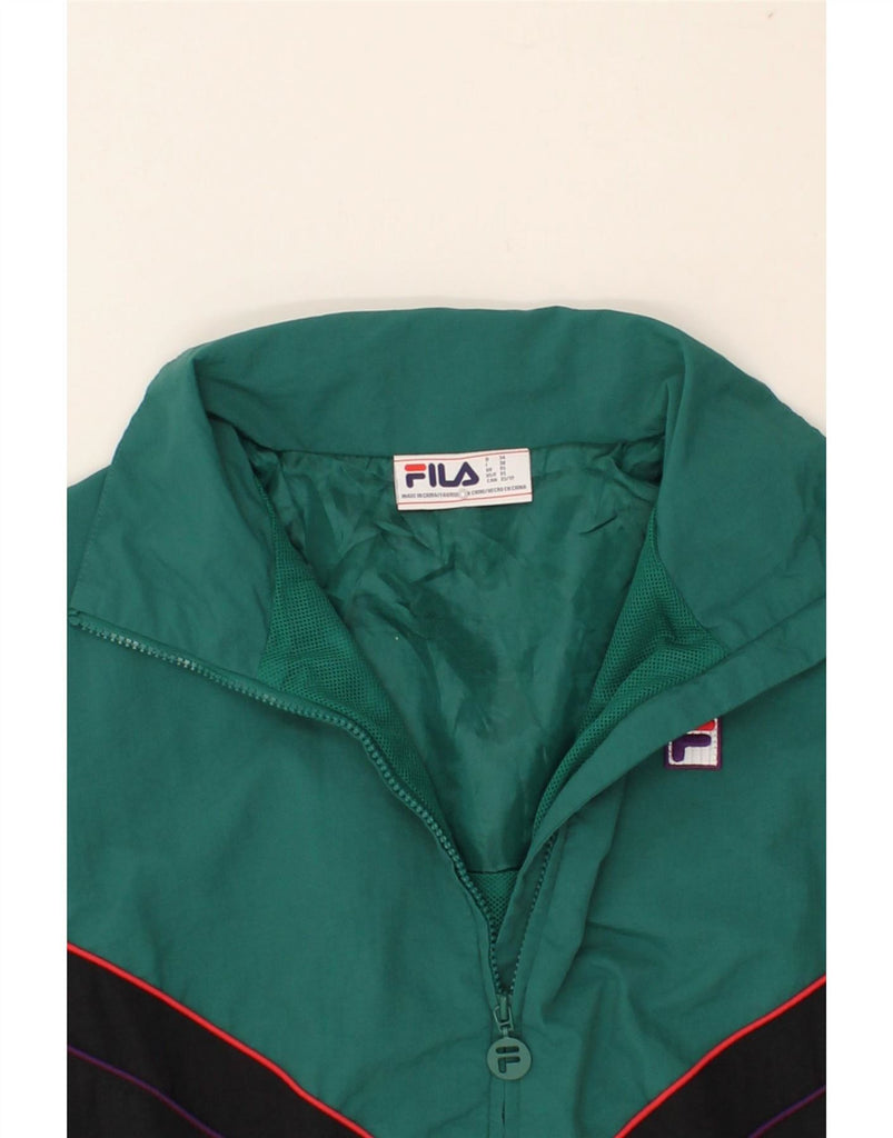 FILA Womens Oversized Zip Neck Pullover Tracksuit Top UK 6 XS Green Vintage Fila and Second-Hand Fila from Messina Hembry 