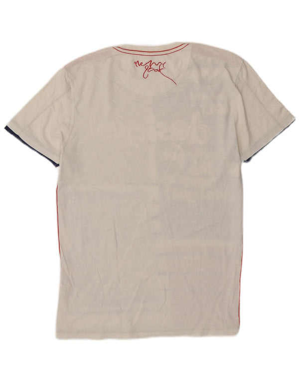 Desigual Mens Graphic T-Shirt Top Small White Colourblock Cotton