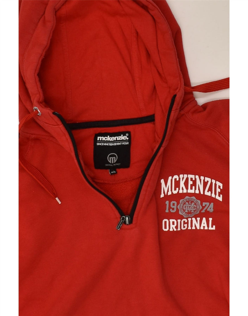 MCKENZIE Mens Zip Neck Graphic Hoodie Jumper XL Red Cotton | Vintage Mckenzie | Thrift | Second-Hand Mckenzie | Used Clothing | Messina Hembry 