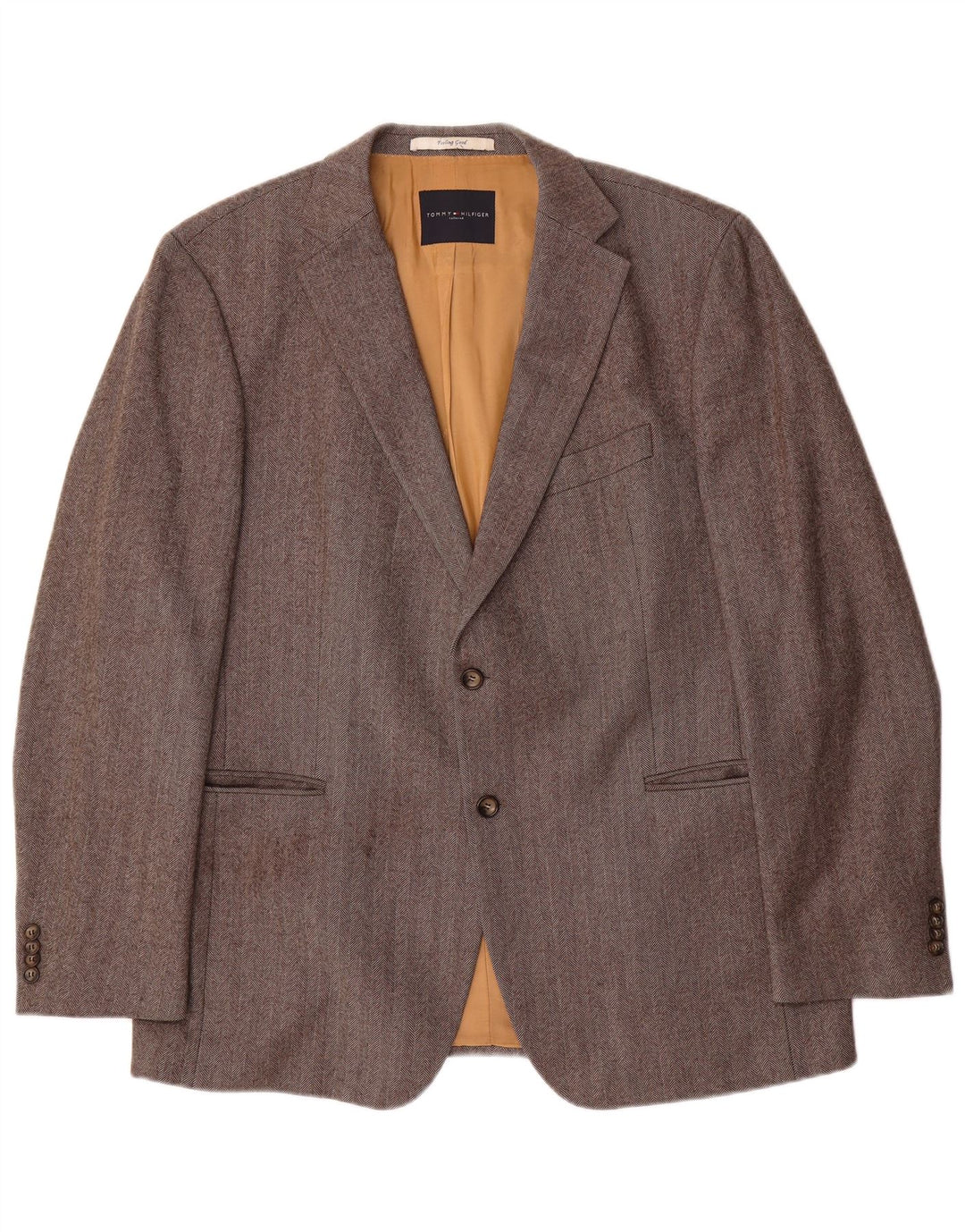 Tommy Hilfiger Mens 2 Button Blazer Jacket IT 56 3XL Grey Herringbone Wool
