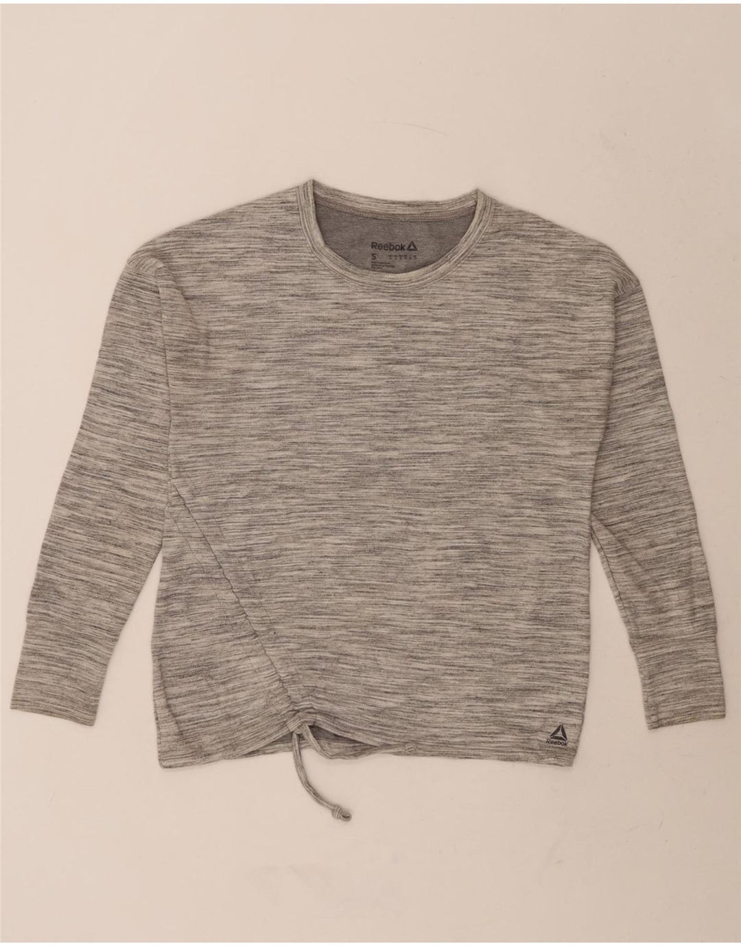 REEBOK Womens Oversized Top Long Sleeve UK 10 Small Grey Flecked Polyester Vintage Reebok and Second-Hand Reebok from Messina Hembry 