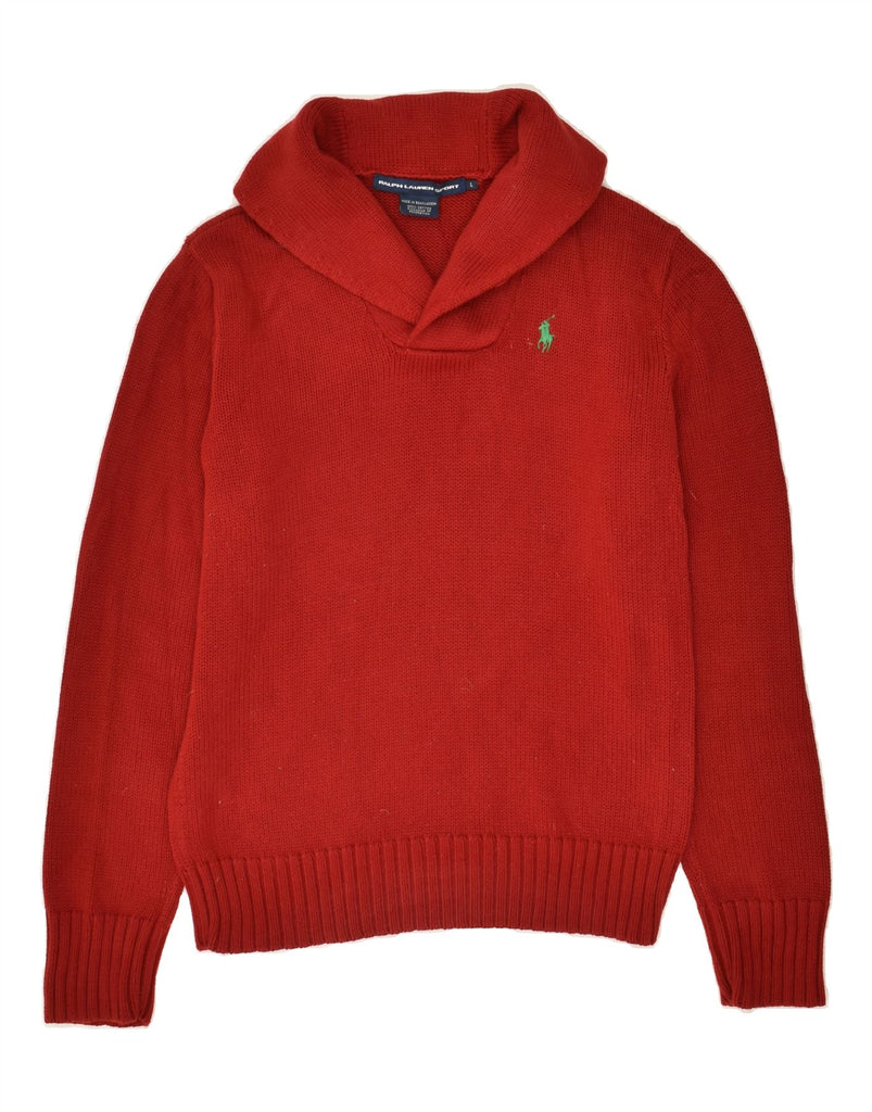 POLO RALPH LAUREN Womens Shawl Neck Jumper Sweater UK 14 Large Red Cotton | Vintage Polo Ralph Lauren | Thrift | Second-Hand Polo Ralph Lauren | Used Clothing | Messina Hembry 