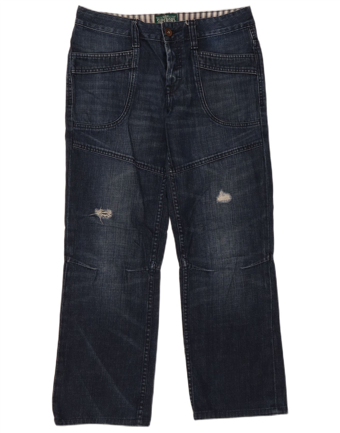 SUPERDRY Womens Distressed Straight Jeans W28 L28 Navy Blue Cotton