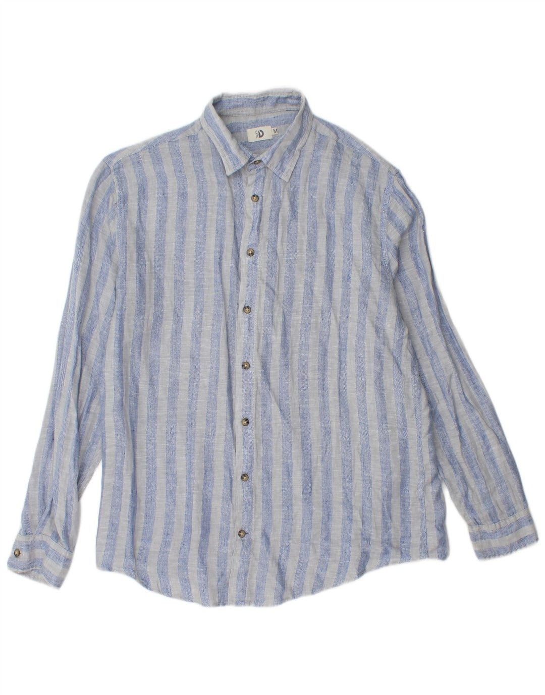 Dack's Mens Shirt Medium Blue Striped Linen