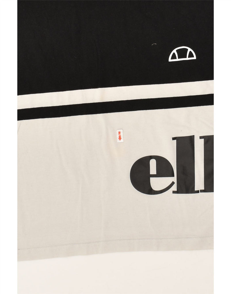 ELLESSE Womens Crop Graphic T-Shirt Top UK 14 Medium Black Colourblock | Vintage Ellesse | Thrift | Second-Hand Ellesse | Used Clothing | Messina Hembry 