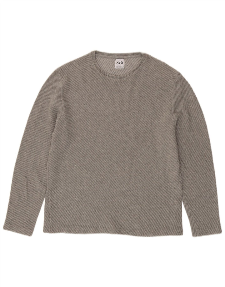 Zara Womens Top Long Sleeve UK 18 XL Grey Cotton