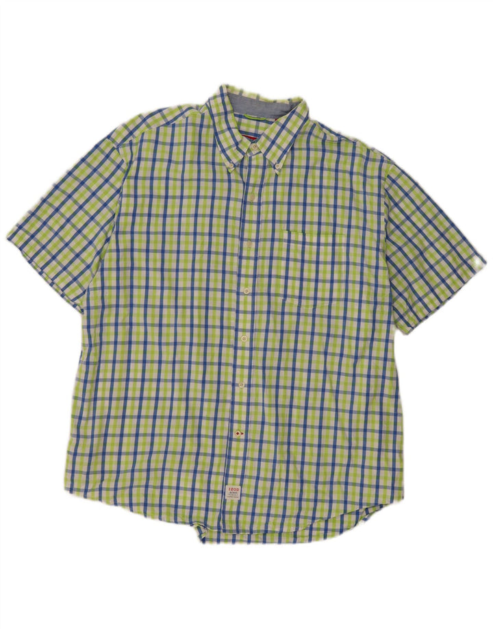 Izod Mens Short Sleeve Shirt XL Green Check Cotton