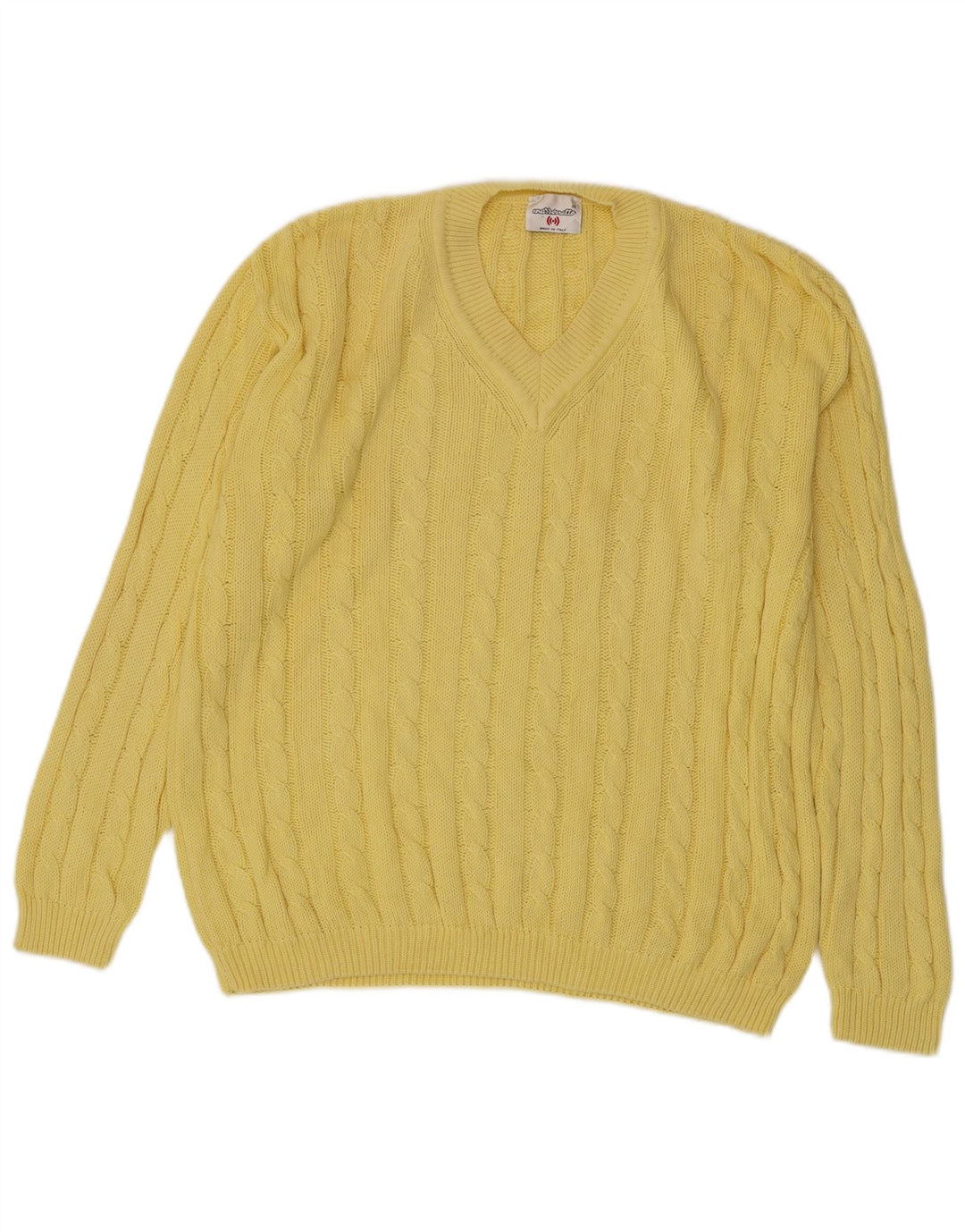 MARRONETTO Mens V-Neck Jumper Sweater Medium Yellow Cotton
