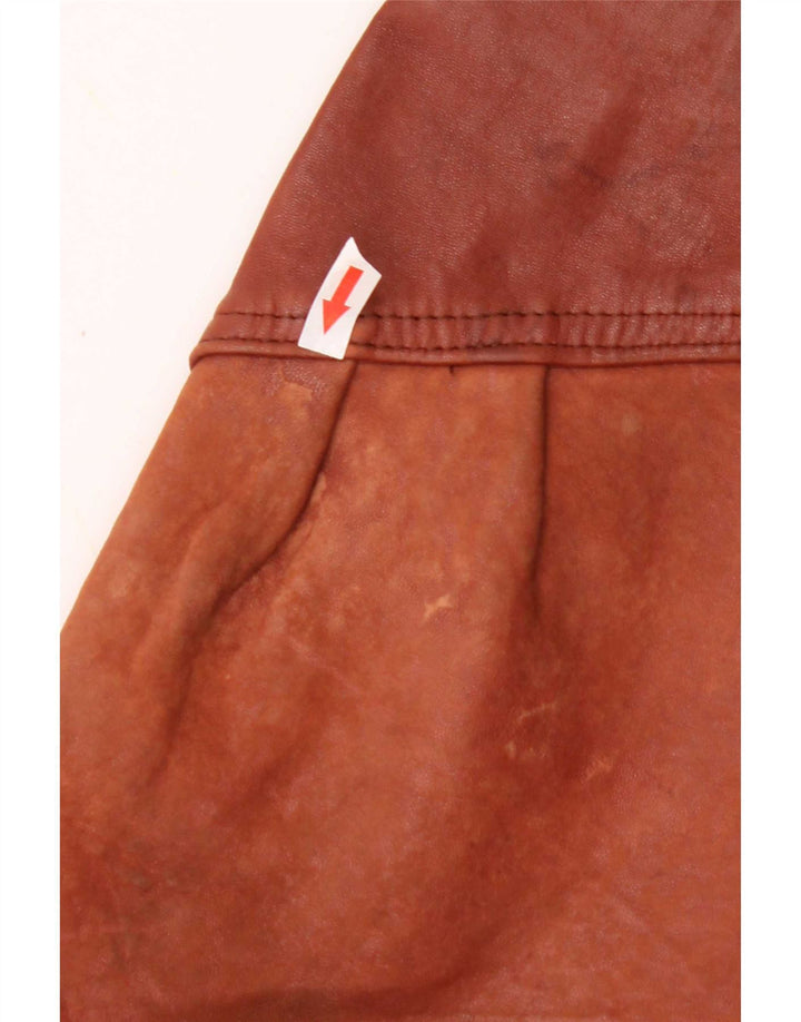 Vintage Womens Crop Oversized Leather Jacket UK 16 Large Brown