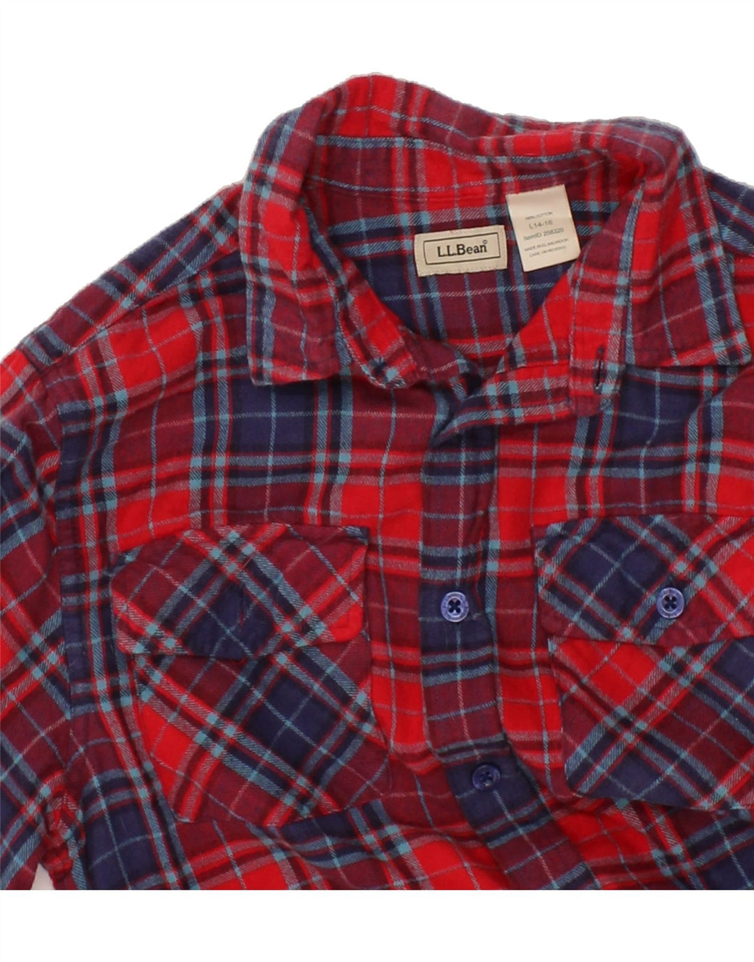 L.L.BEAN Boys Flannel Shirt 14-15 Years Large Red Check Cotton Vintage L.L.Bean and Second-Hand L.L.Bean from Messina Hembry 