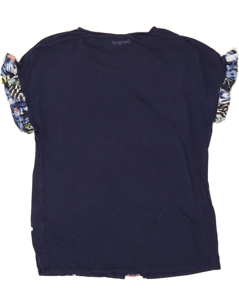 DESIGUAL Womens Blouse Top UK 16 Large Navy Blue Floral Viscose Vintage Desigual and Second-Hand Desigual from Messina Hembry 