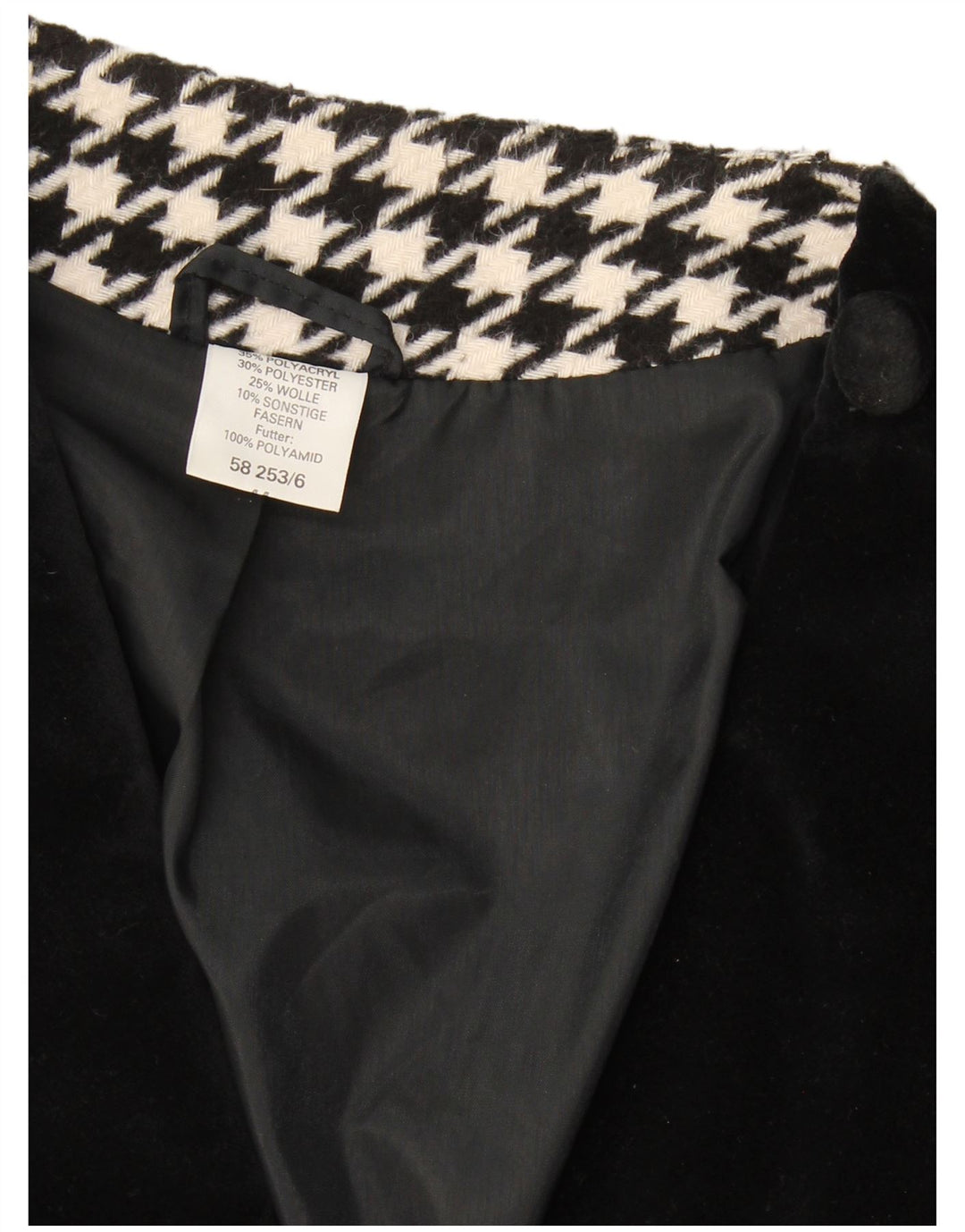 Vintage Womens Double Breasted Coat UK 20 2XL Black Houndstooth Polyacrylic