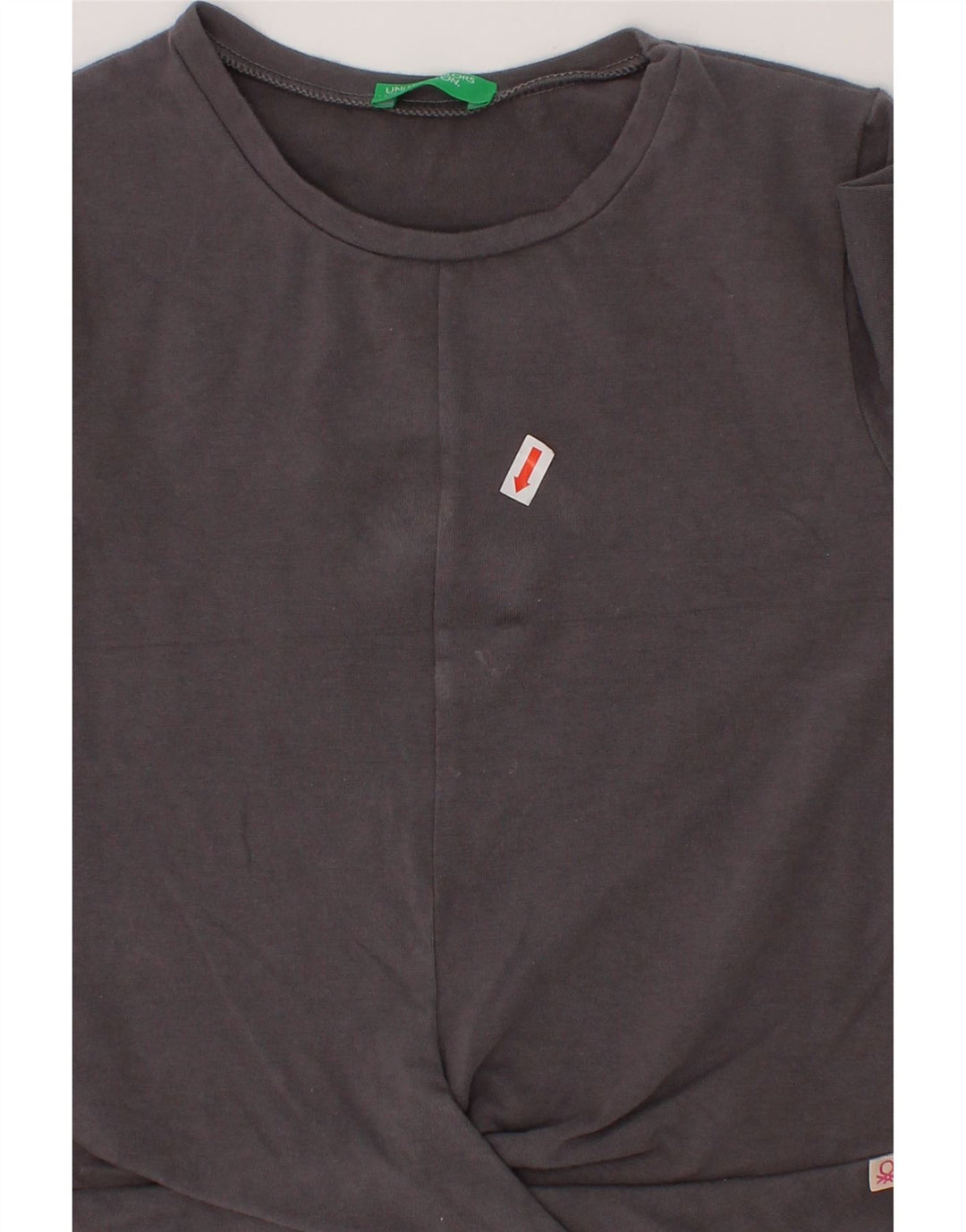 BENETTON Girls Top Long Sleeve 7-8 Years Medium Grey Cotton Vintage Benetton and Second-Hand Benetton from Messina Hembry 