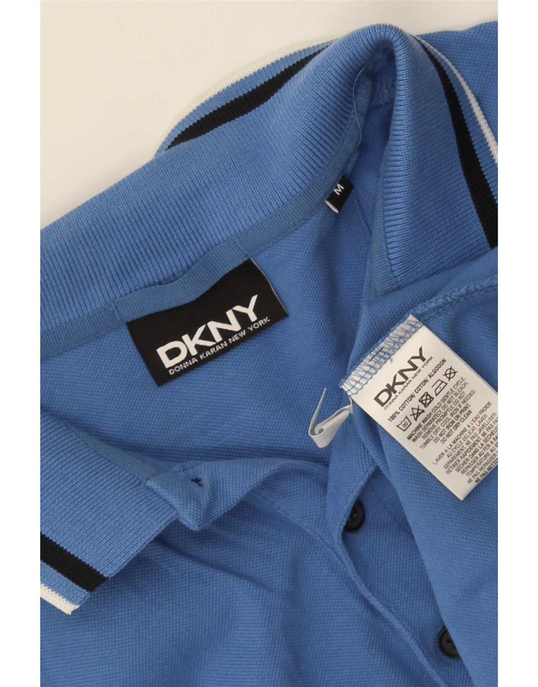 Dkny Mens Polo Shirt Medium Blue Striped Cotton