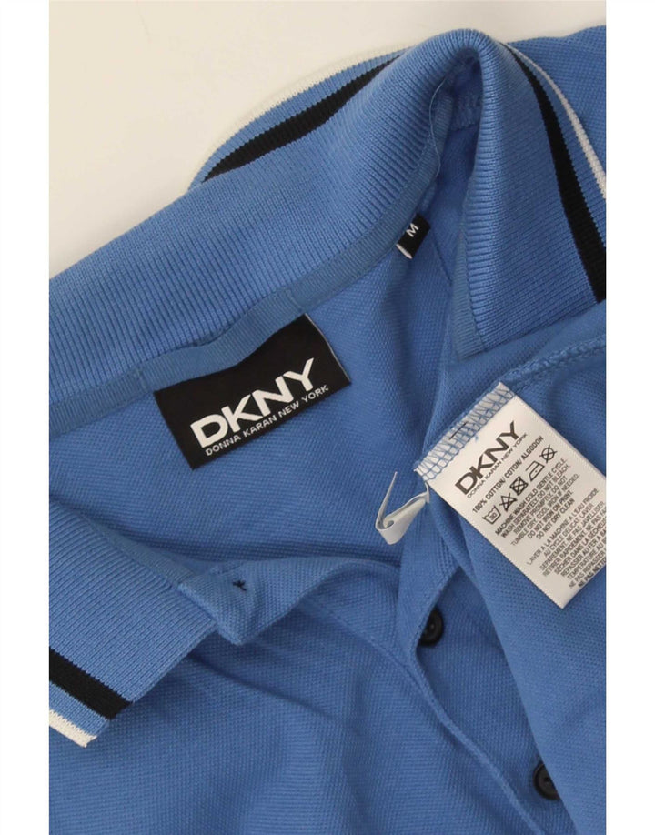 Dkny Mens Polo Shirt Medium Blue Striped Cotton
