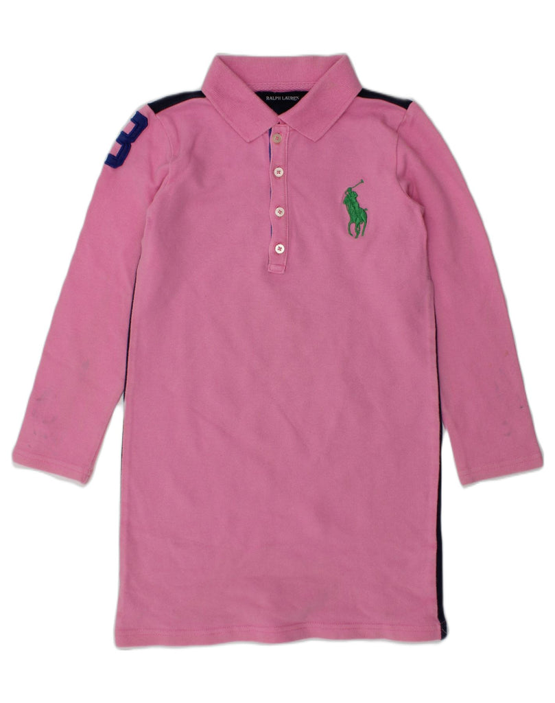 RALPH LAUREN Boys 3/4 Sleeve Rugby Polo Shirt 5-6 Years Pink Colourblock | Vintage Ralph Lauren | Thrift | Second-Hand Ralph Lauren | Used Clothing | Messina Hembry 