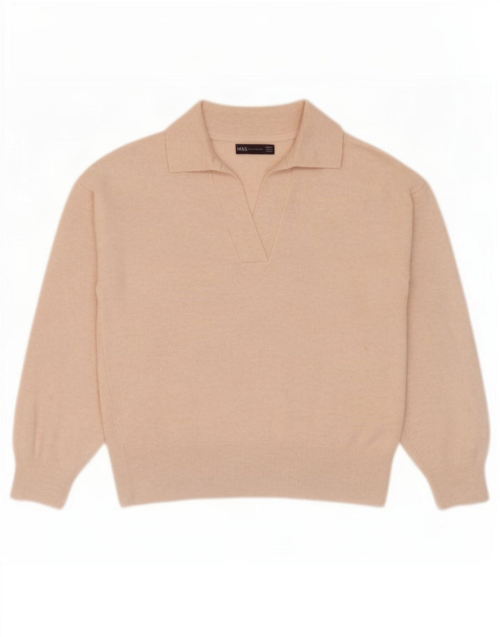 Marks & Spencer Womens Polo Neck Jumper Sweater UK 10 Small Beige Polyester
