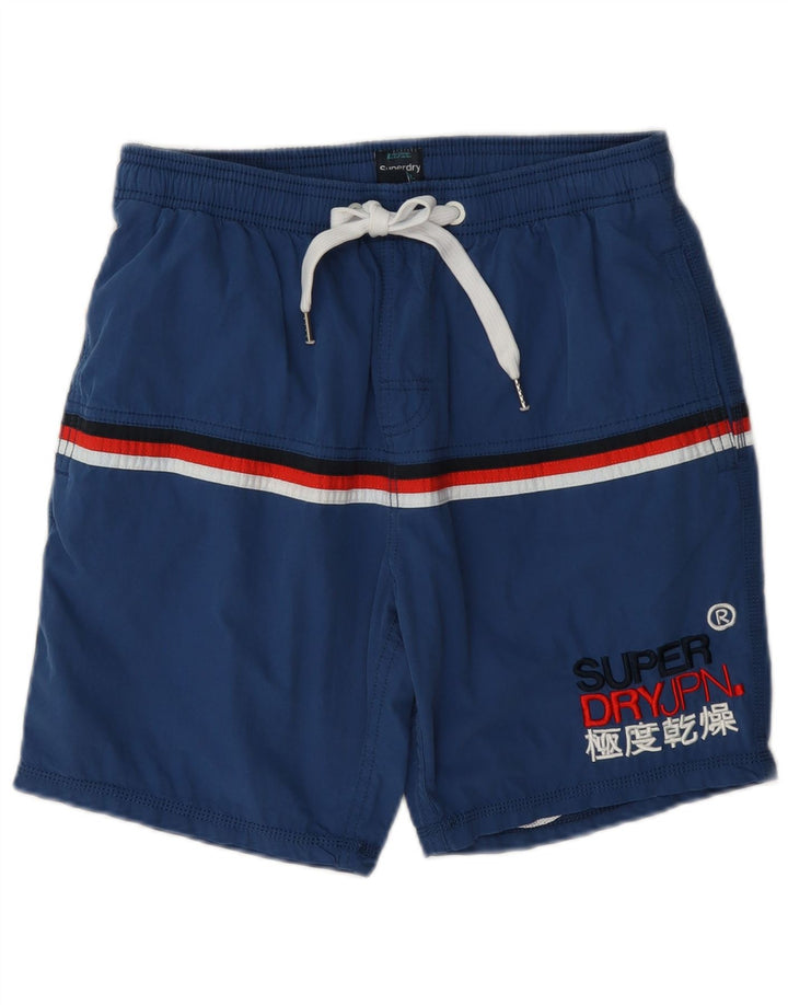 Superdry Mens Graphic Swimming Shorts Medium Navy Blue Colourblock Cotton