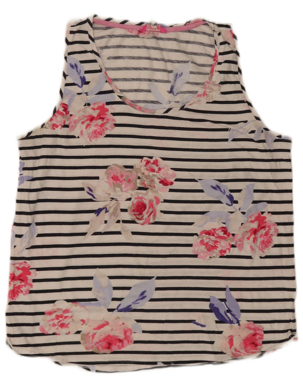 Joules Womens Graphic Vest Top UK 16 Large White Floral Cotton