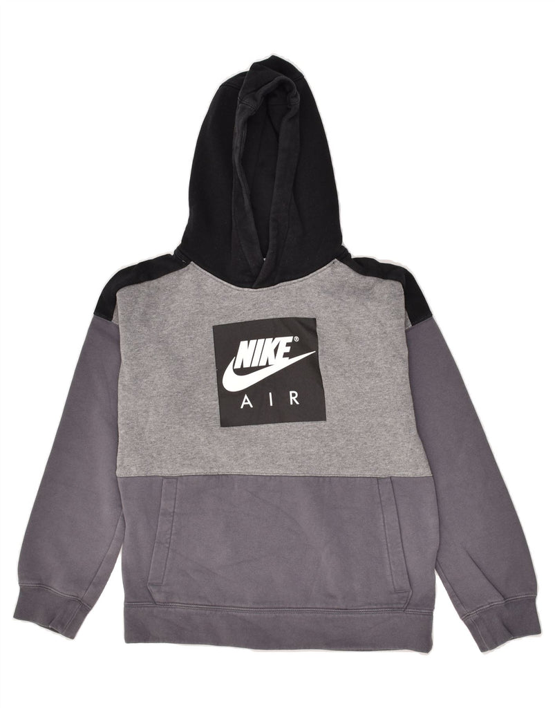 NIKE Boys Graphic Hoodie Jumper 12-13 Years Large Grey Colourblock Cotton | Vintage Nike | Thrift | Second-Hand Nike | Used Clothing | Messina Hembry 