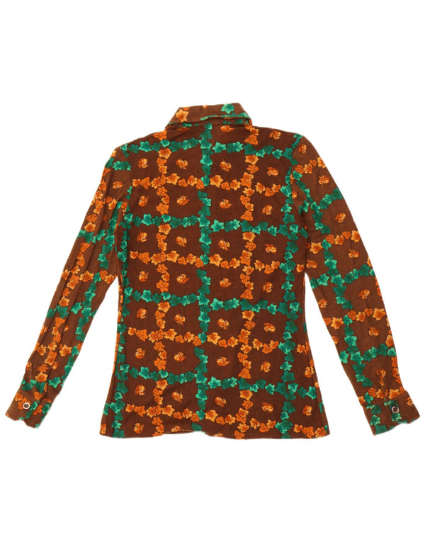 Anna Womens Shirt UK 12 Medium Brown Floral