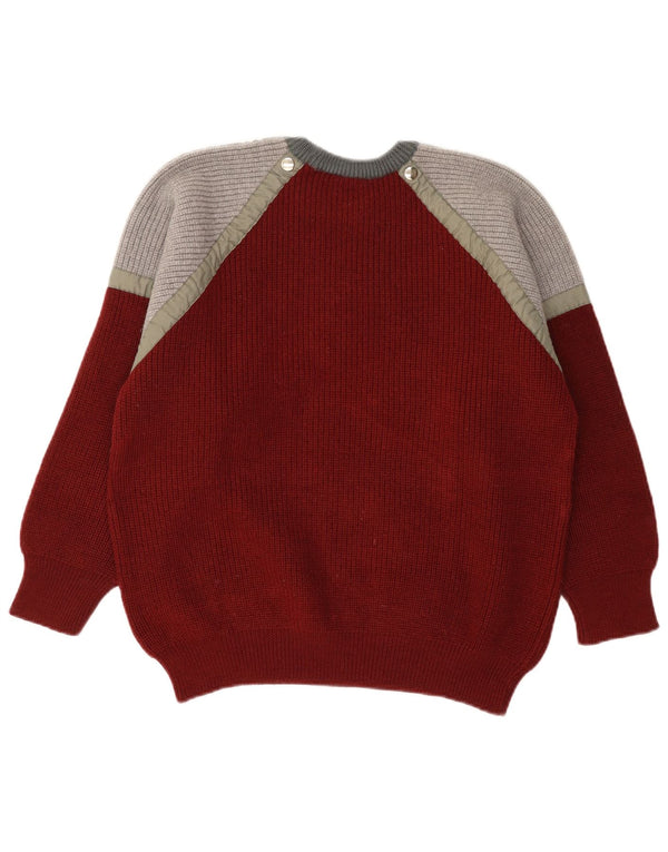 Vintage Mens Crew Neck Jumper Sweater Small Burgundy Colourblock