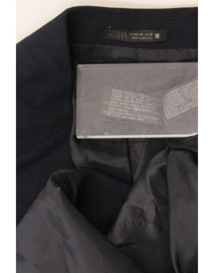 Zara Mens 2 Button Blazer Jacket EU 46 Small Navy Blue Polyester
