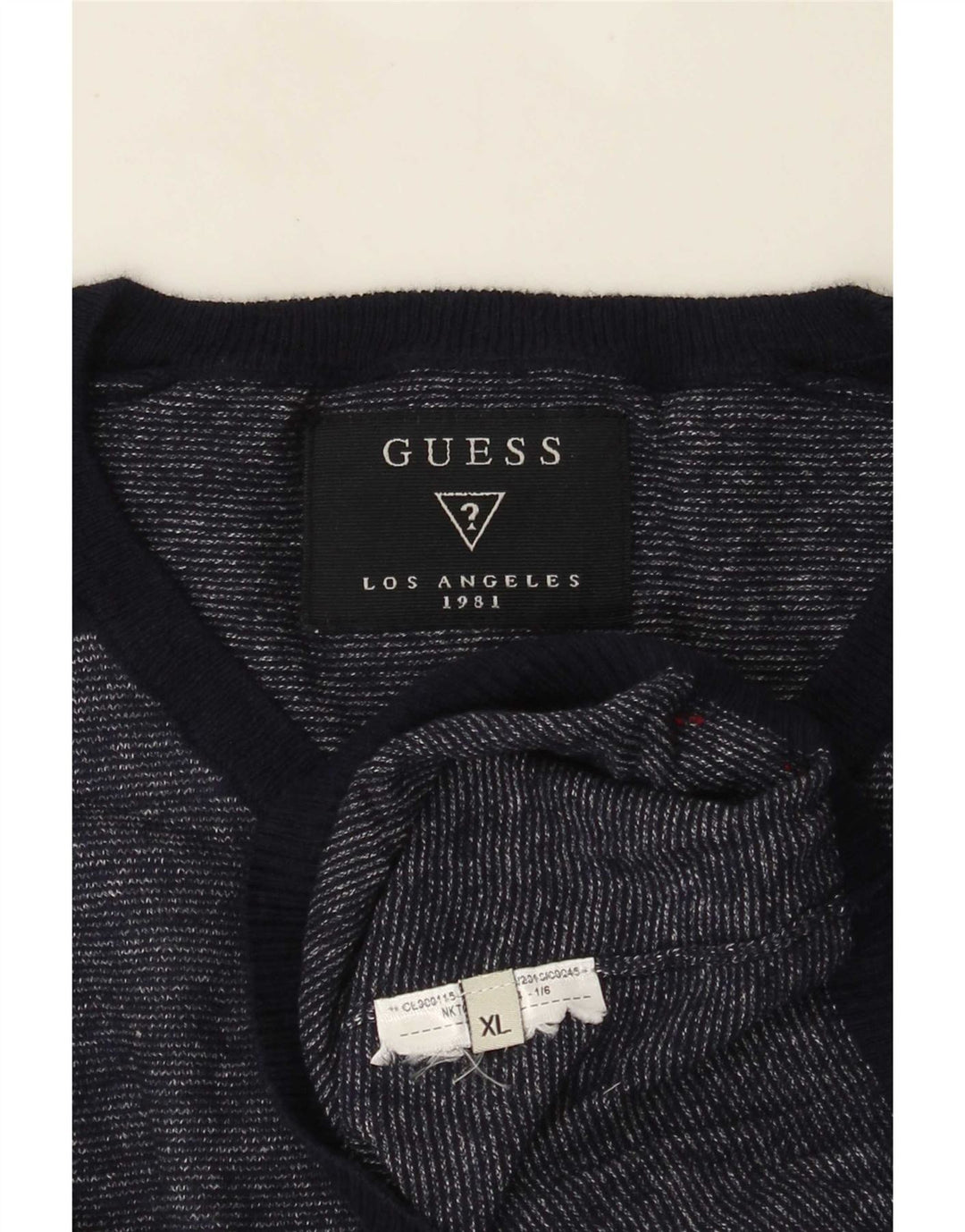 Guess Mens V-Neck Jumper Sweater XL Navy Blue Flecked