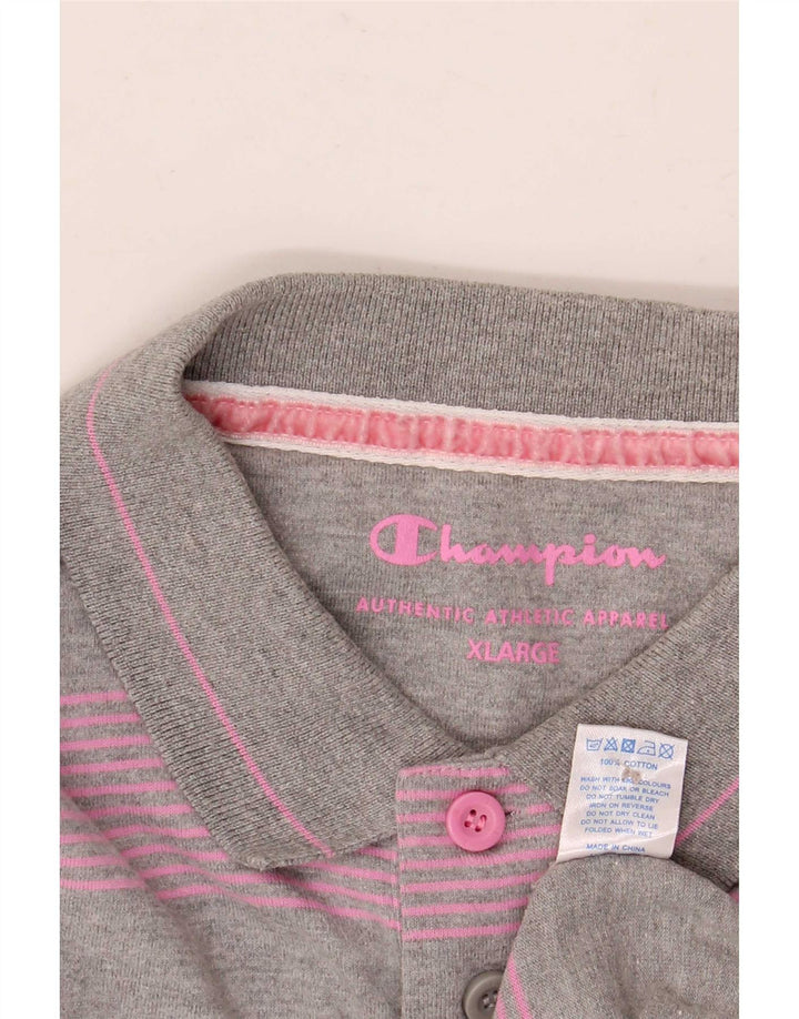 Champion Mens Polo Shirt XL Grey Striped Cotton