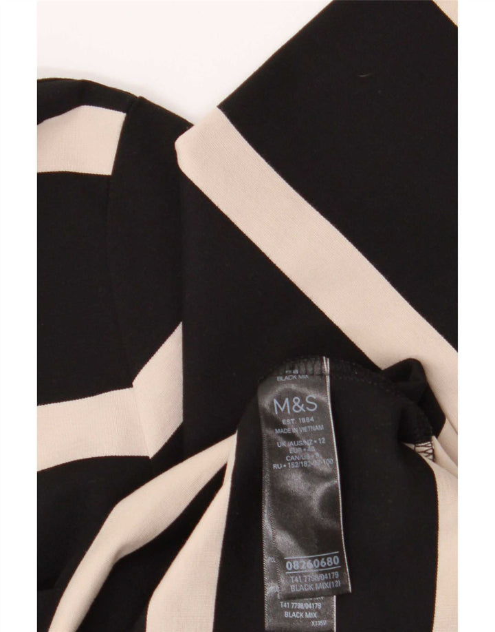 Marks & Spencer Womens Top 3/4 Sleeve UK 12 Medium Black Striped Viscose