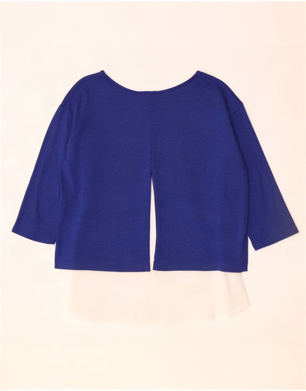 Marks & Spencer Womens Top 3/4 Sleeve UK 14 Large Blue Colourblock Viscose