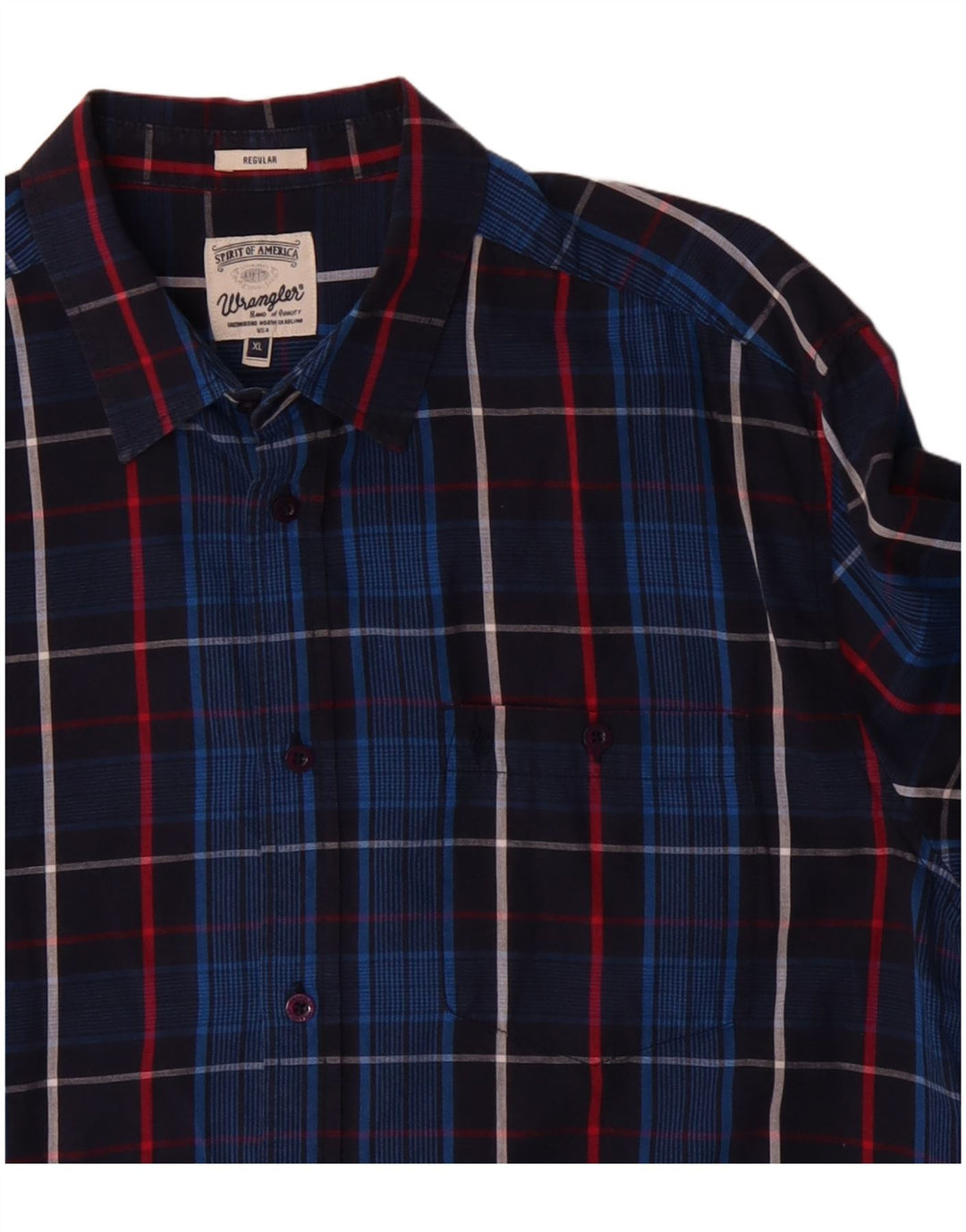 Wrangler Mens Regular Fit Shirt XL Navy Blue Check Cotton
