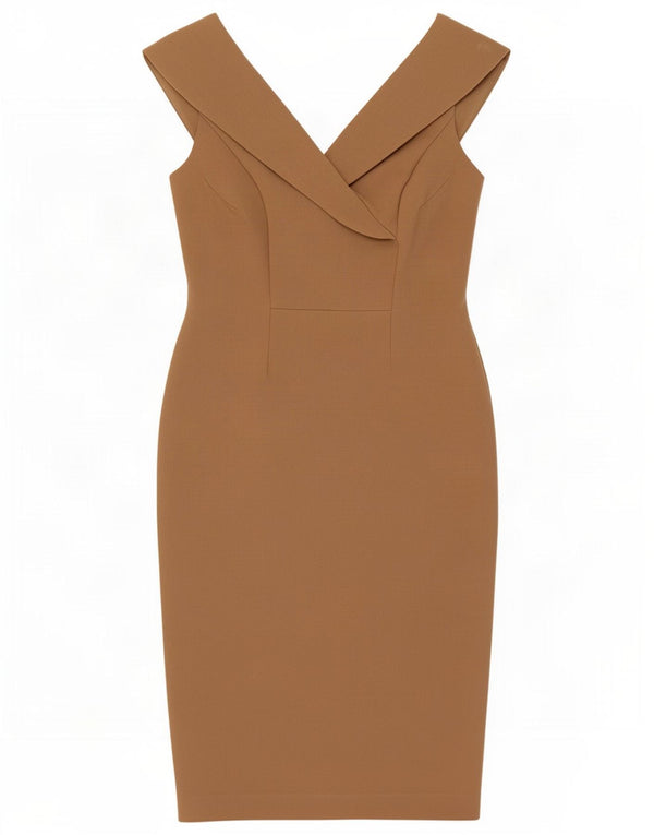 Marks & Spencer Womens Off Shoulder Sheath Dress UK 12 Medium Beige