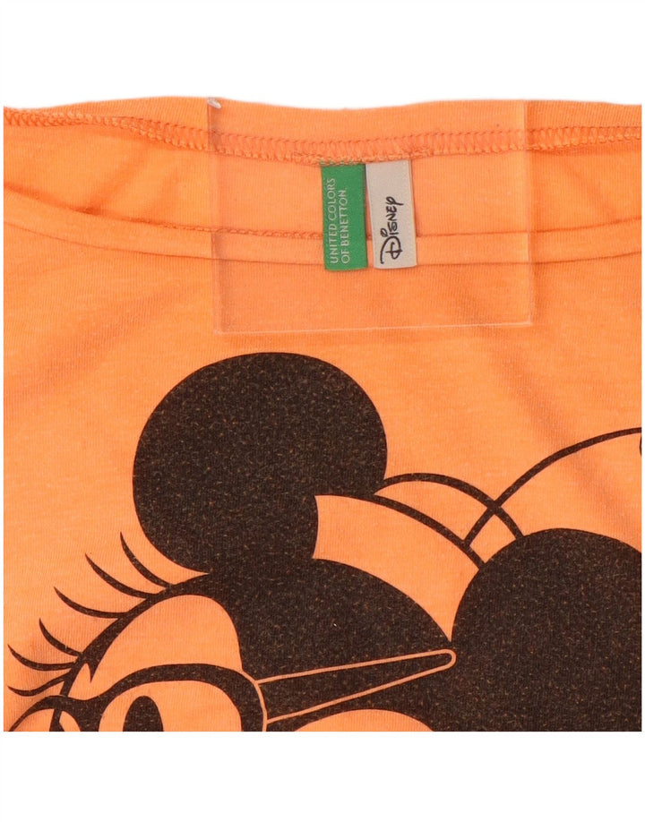 BENETTON Womens Mickey Mouse Crop Graphic T-Shirt Top UK 14 Medium Orange