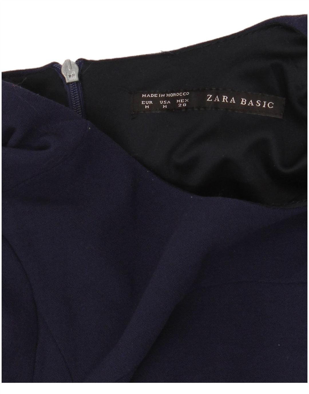 Zara Womens 3/4 Sleeve Basic Dress UK 12 Medium Navy Blue